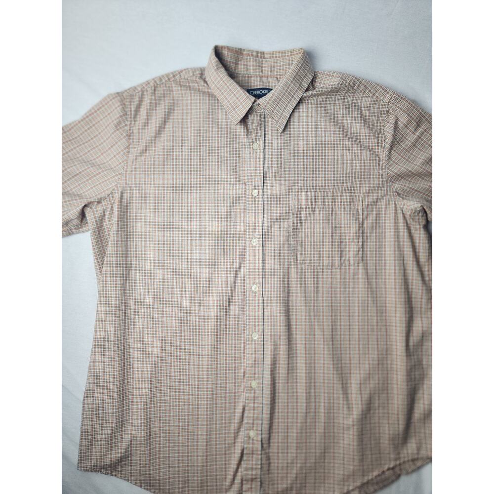 Cherokee Men's XL Orange Plaid Button Up Short Sleeve Shirt Retro Country Cotton - Picture 3 of 13